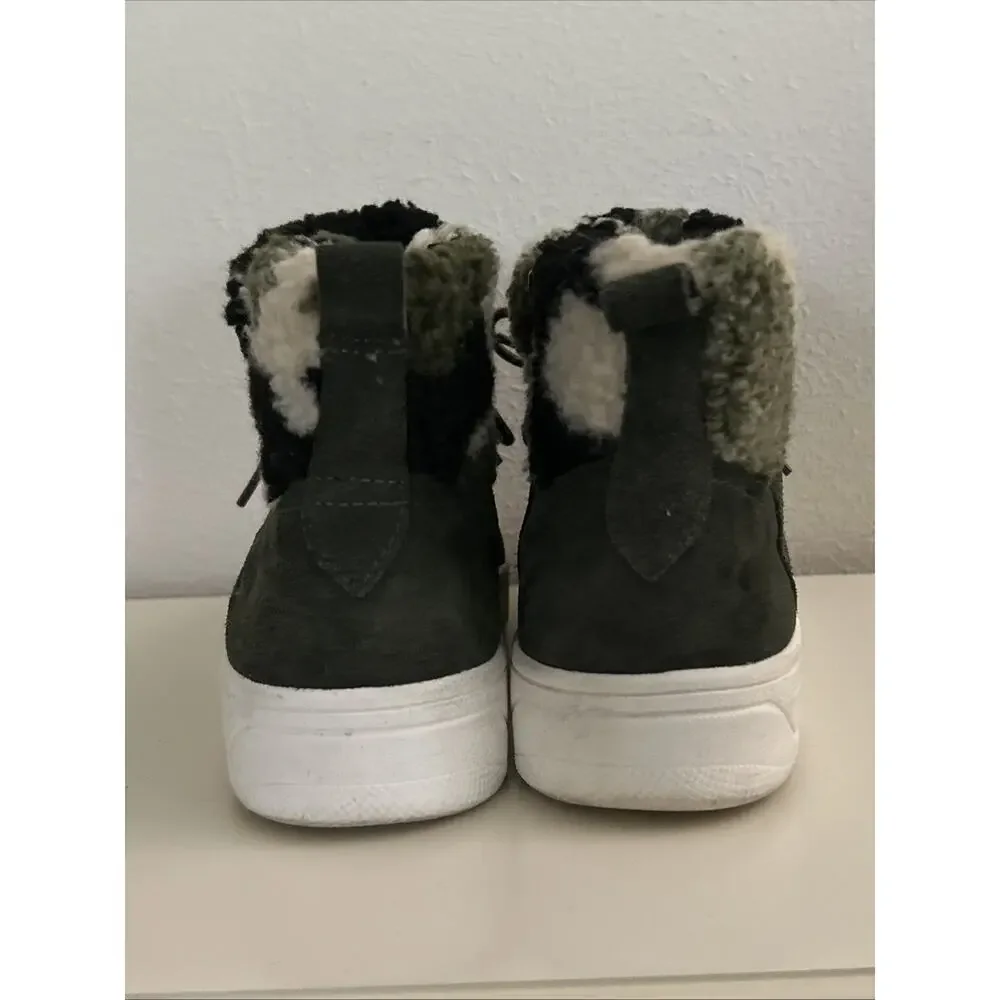 Steve Madden Leather Hi-Top Women 7M Debora Green Suede Camo Sherpa Zip Sneaker - Picture 5 of 9